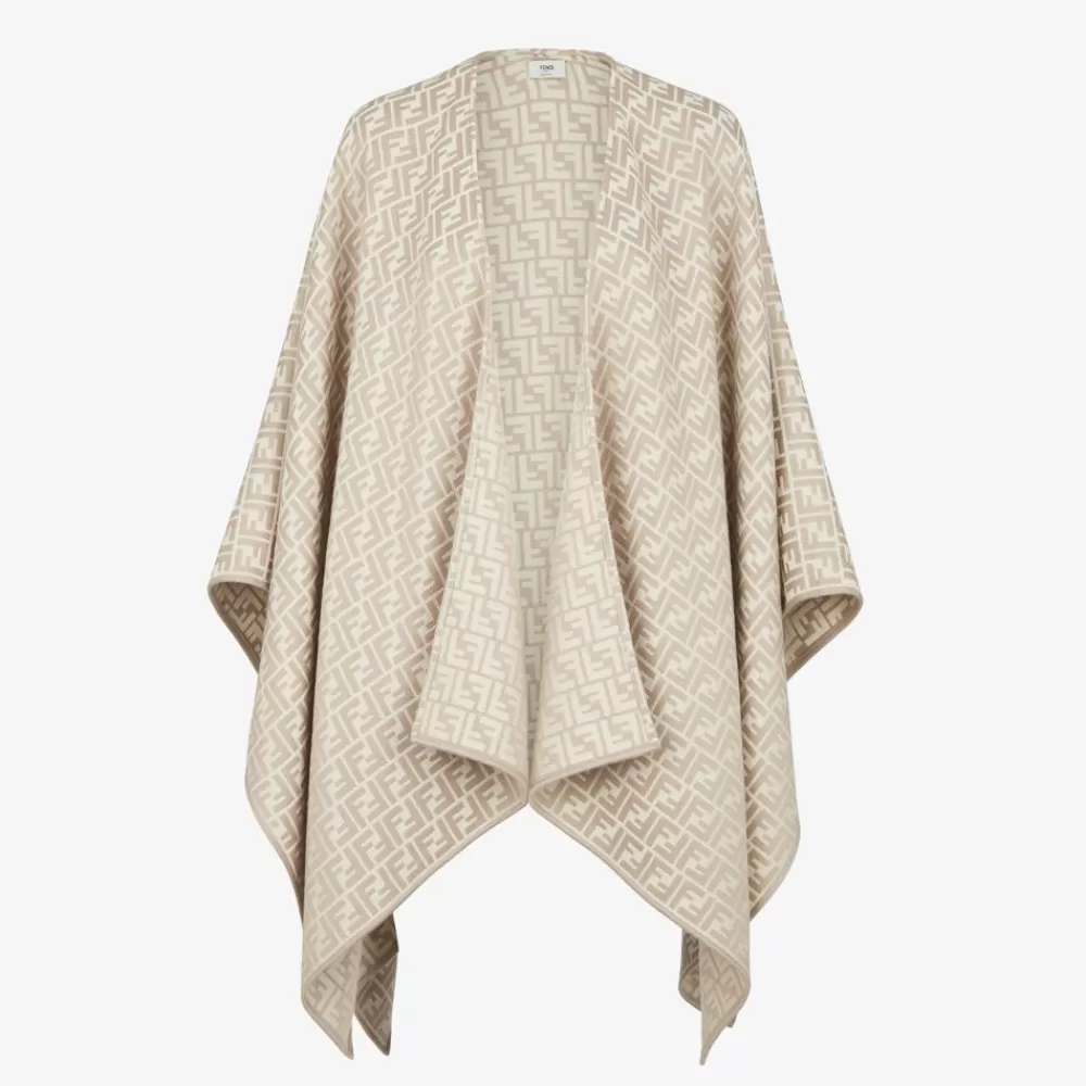 Sciarpe E Poncho>Fendi Poncho In Lana E Seta Grigia