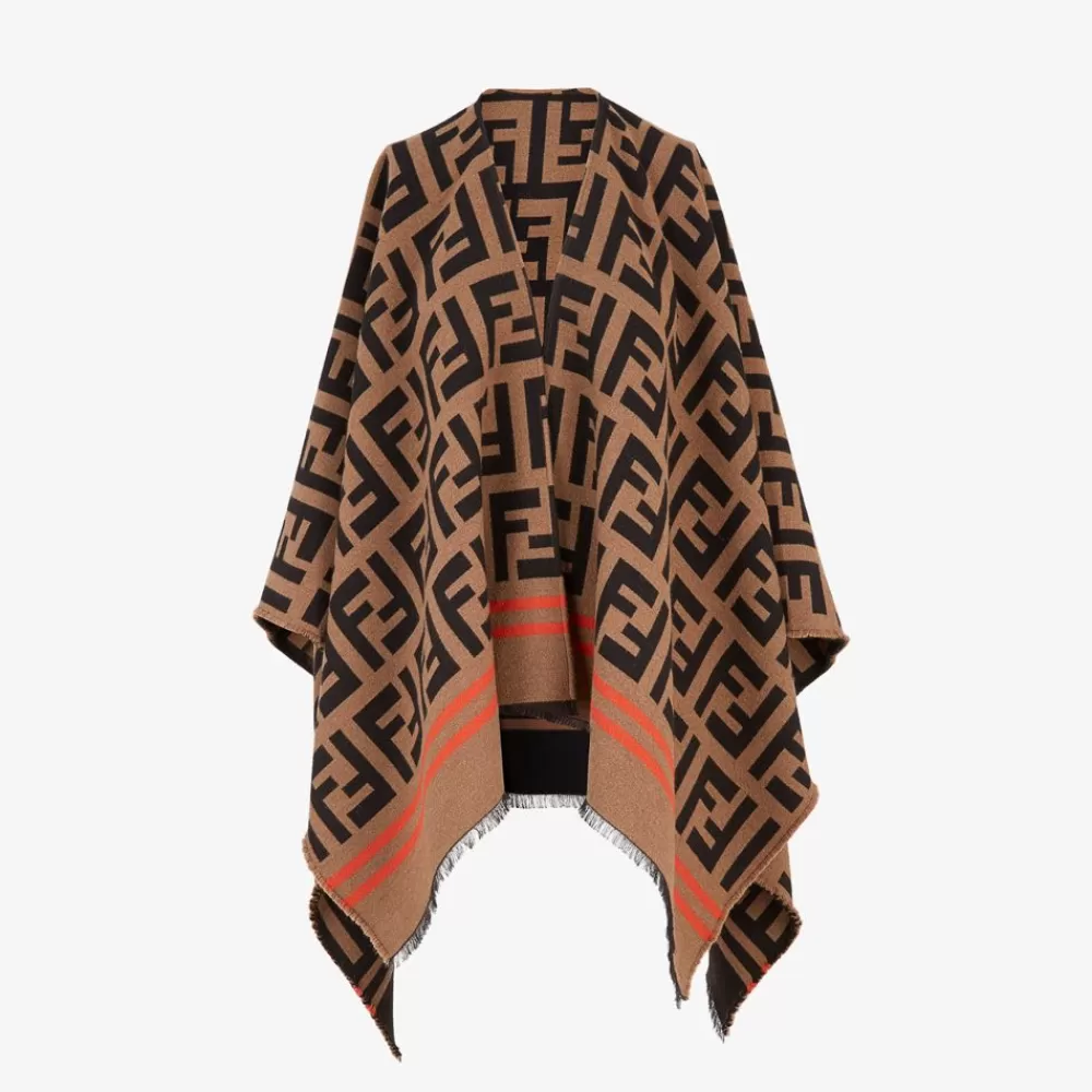 Sciarpe E Poncho>Fendi Poncho In Lana E Seta Multicolor