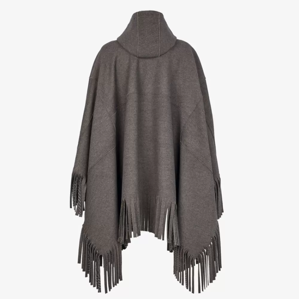 Cappotti E Capispalla>Fendi Poncho In Lana Grigia