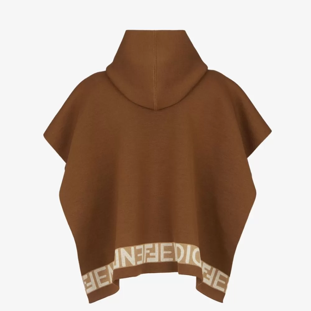 Sciarpe E Poncho>Fendi Poncho In Lana Marrone E Beige