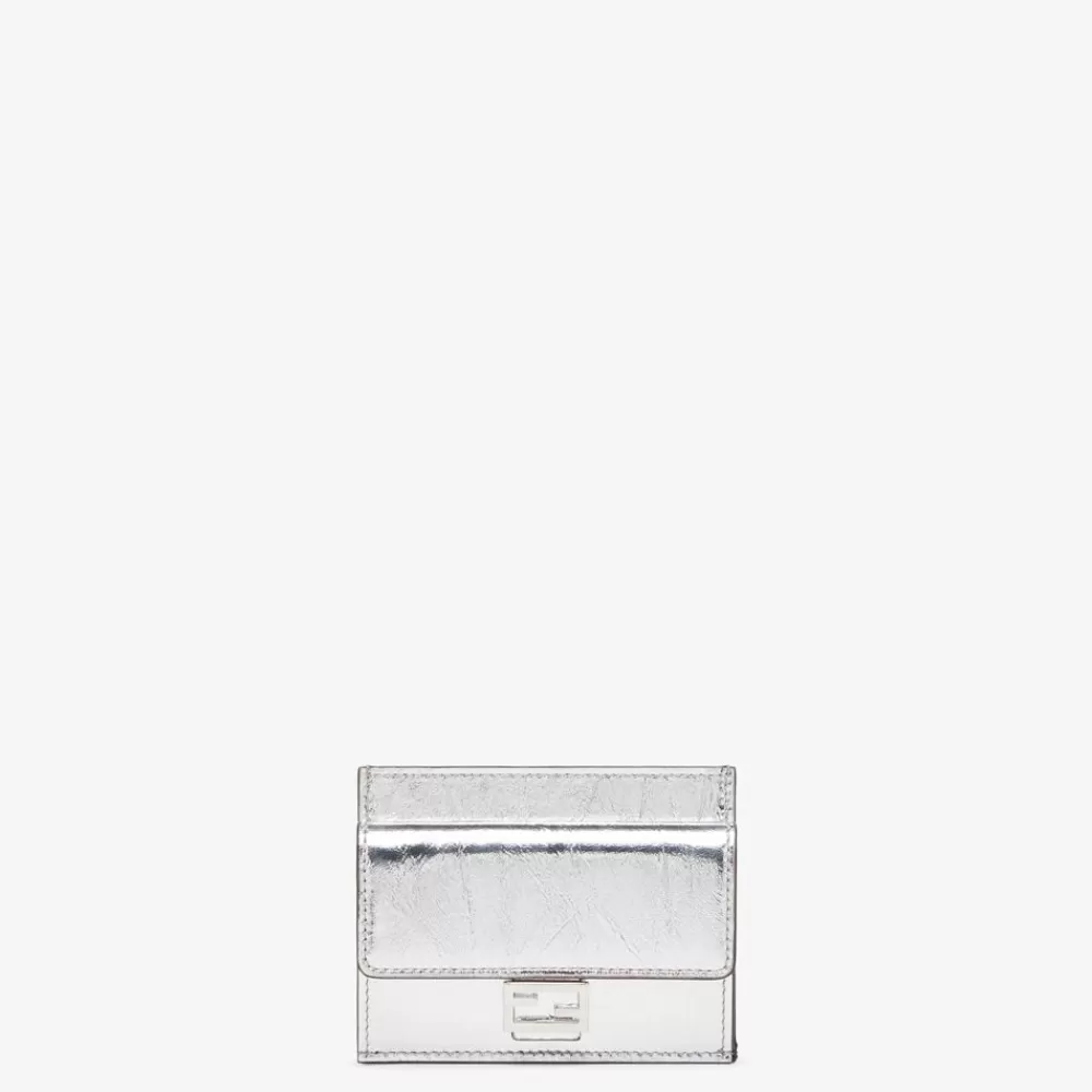 Portacarte E Piccoli Accessori>Fendi Porta Carte In Pelle Argento Craquele