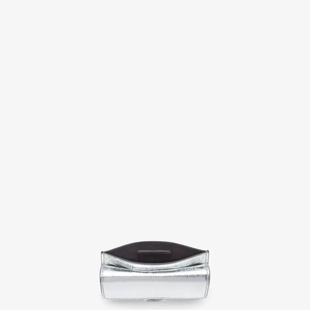 Portacarte E Piccoli Accessori>Fendi Porta Carte In Pelle Argento Craquele