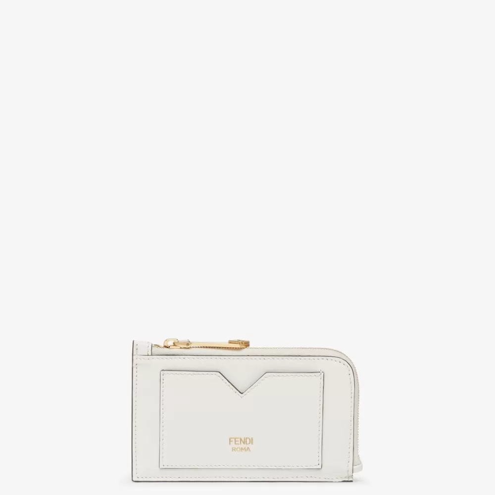 Portacarte E Piccoli Accessori>Fendi Porta Carte In Pelle Bicolore Bianca E Camelia