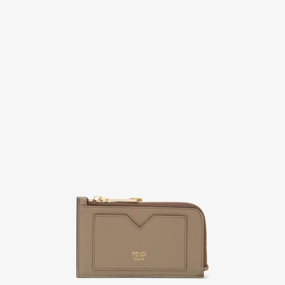 Portacarte E Piccoli Accessori>Fendi Porta Carte In Pelle Bicolore Grigia E Tortora