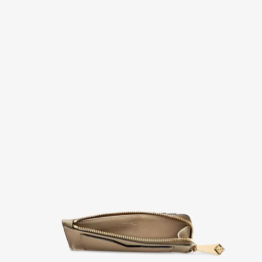 Portacarte E Piccoli Accessori>Fendi Porta Carte In Pelle Bicolore Grigia E Tortora