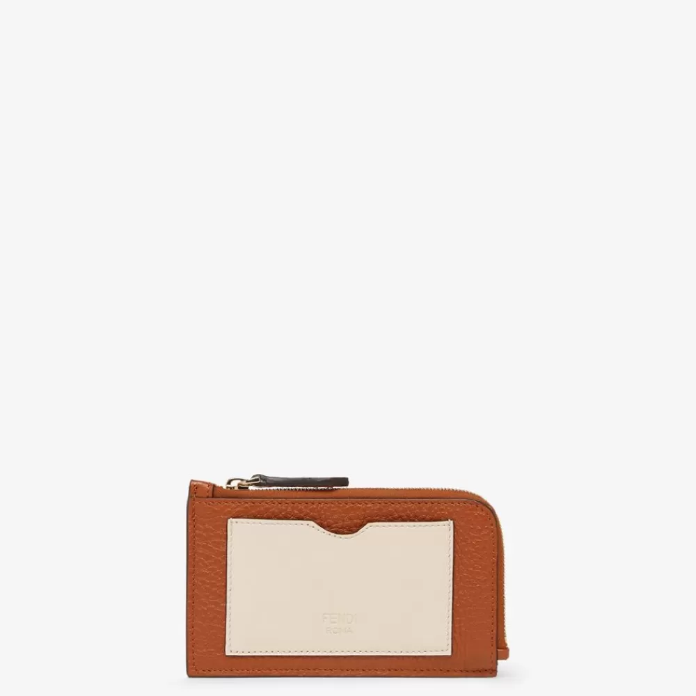 Portacarte E Piccoli Accessori>Fendi Porta Carte In Pelle Bicolore Marrone E Camelia