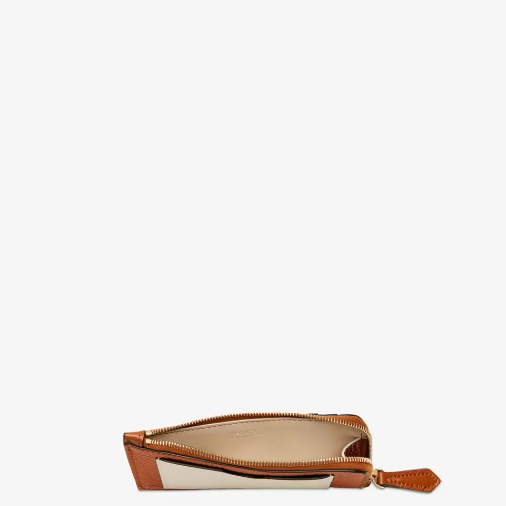 Portacarte E Piccoli Accessori>Fendi Porta Carte In Pelle Bicolore Marrone E Camelia