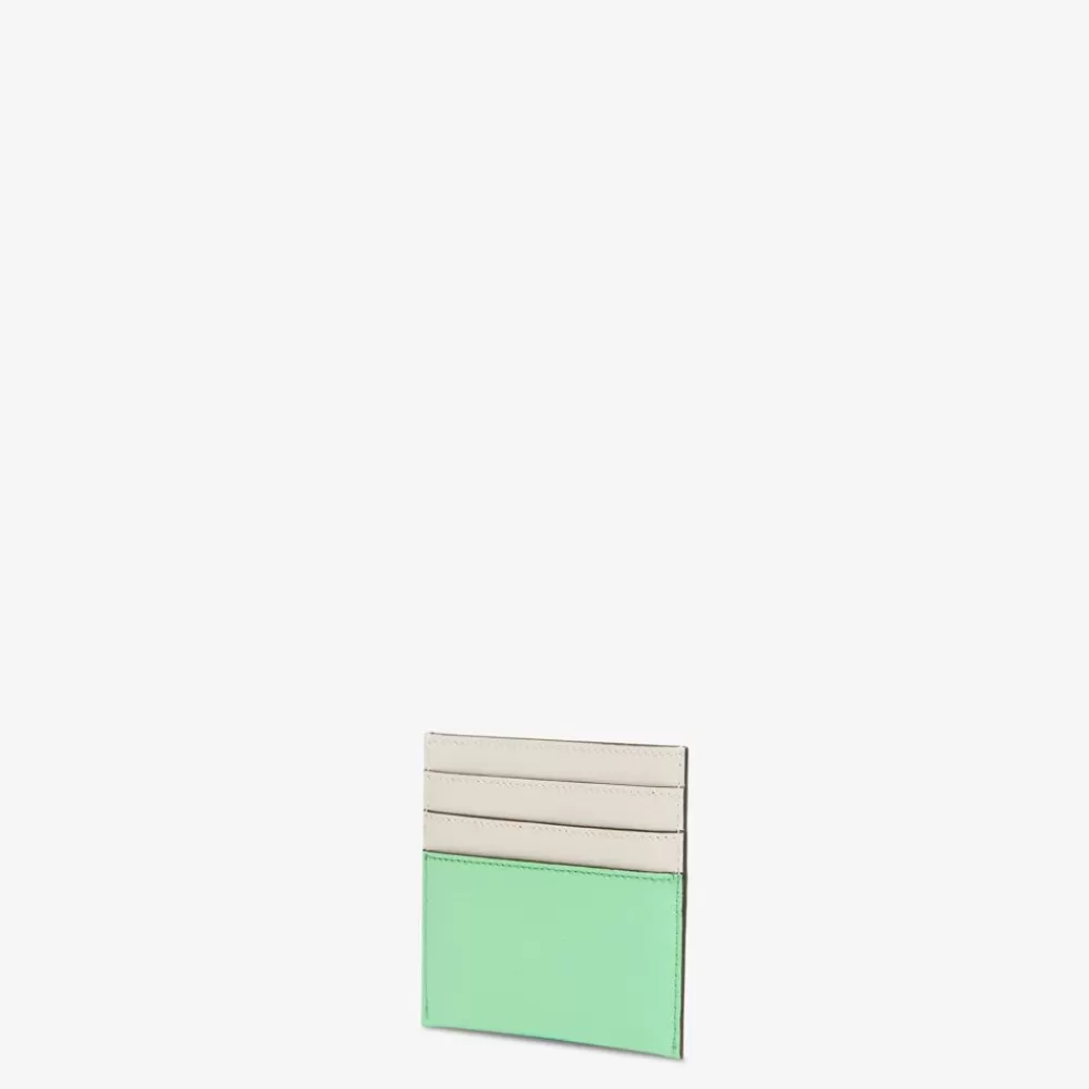 Portacarte E Piccoli Accessori>Fendi Porta Carte Piatto In Pelle Bicolore Bianca E Arancione