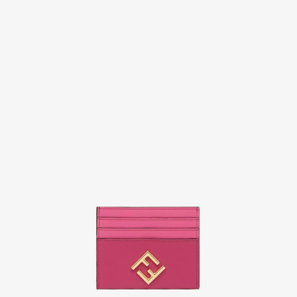 Portacarte E Piccoli Accessori>Fendi Porta Carte Piatto In Pelle Bicolore Fucsia E Rosa Scuro