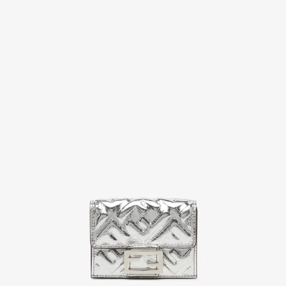 Portafogli>Fendi Portafoglio In Pelle Argento Craquele