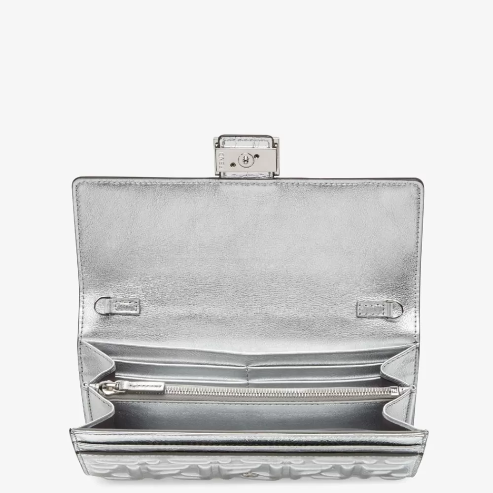 Portafogli Con Catena>Fendi Portafoglio In Pelle Color Argento