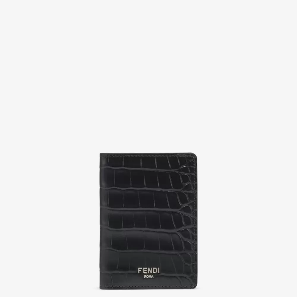 Portacarte>Fendi Portatessere In Alligatore Nero