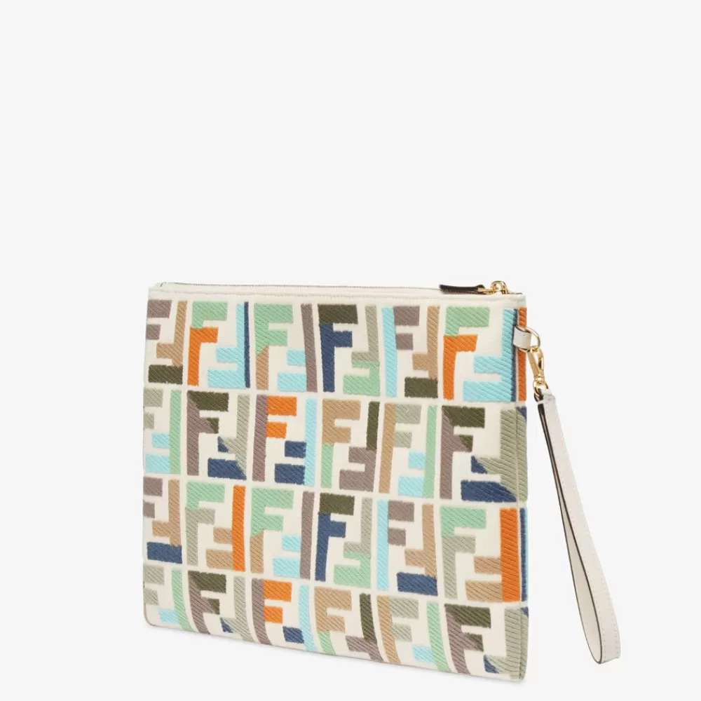 Pouch>Fendi Pouch In Canvas Multicolor Con Ricamo Ff