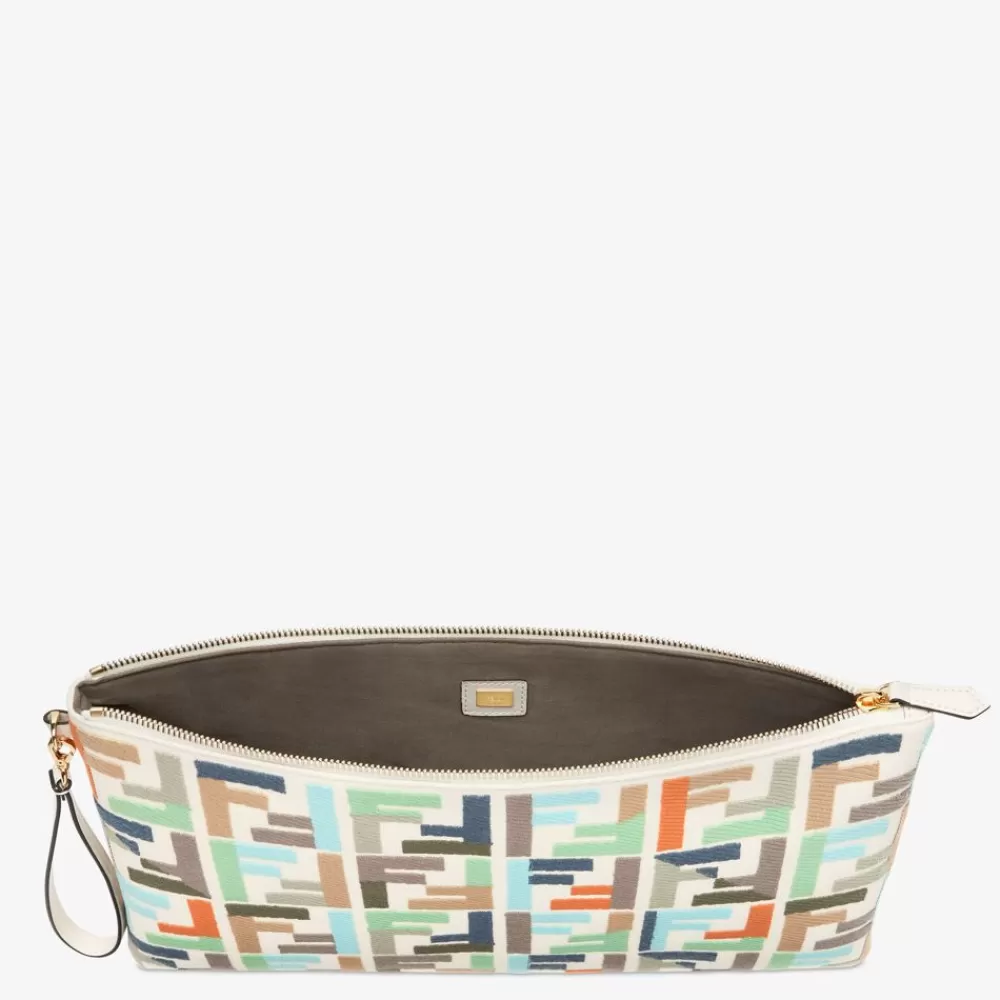 Pouch>Fendi Pouch In Canvas Multicolor Con Ricamo Ff