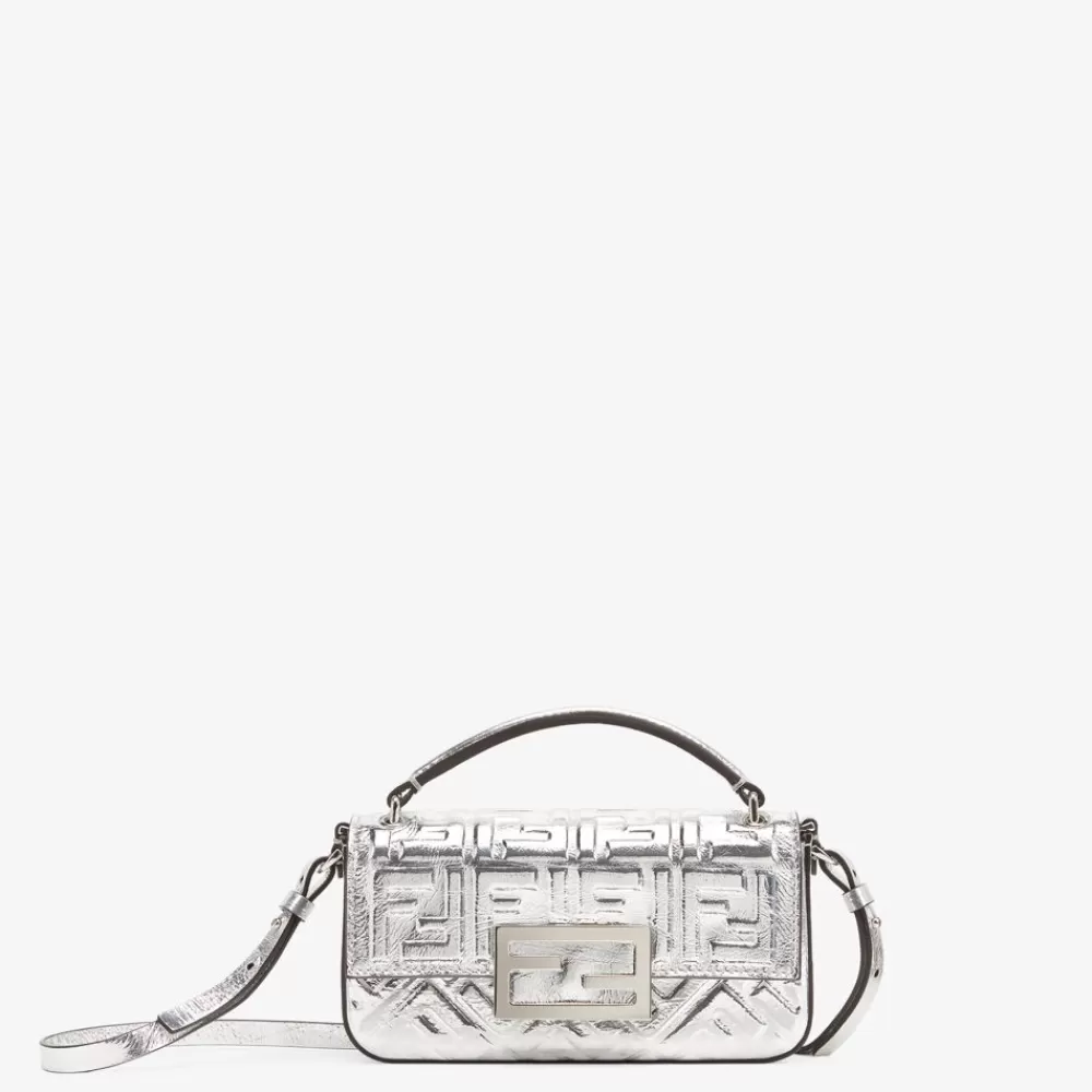 Borse Mini>Fendi Pouch In Pelle Argento Craquele