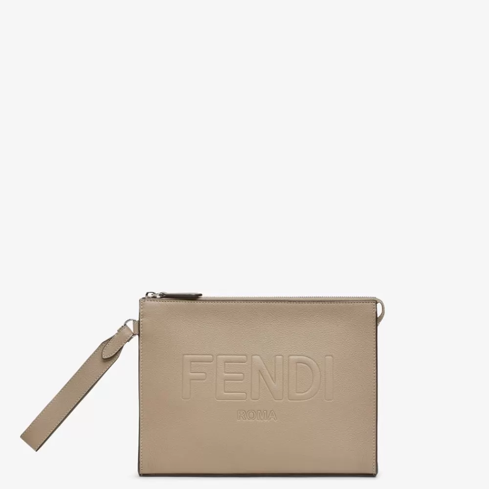 Portacarte E Piccoli Accessori>Fendi Pouch In Pelle Beige
