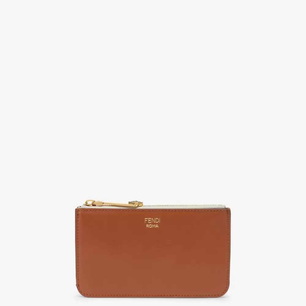 Portacarte E Piccoli Accessori>Fendi Pouch In Pelle Bicolor Marrone E Camelia