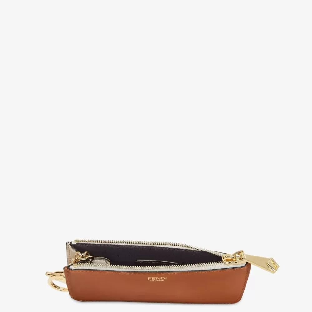 Portacarte E Piccoli Accessori>Fendi Pouch In Pelle Bicolor Marrone E Camelia
