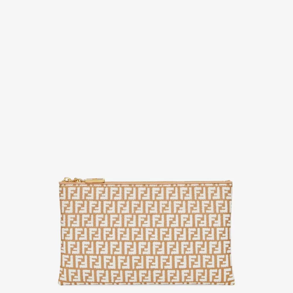 Pouch>Fendi Pouch In Rafia Beige Con Motivo Ff