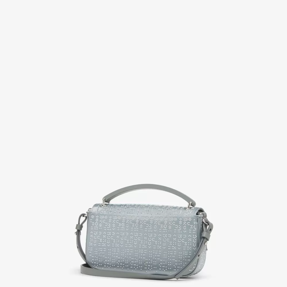 Borse Mini>Fendi Pouch In Raso Grigioverde Notte Con Cristalli