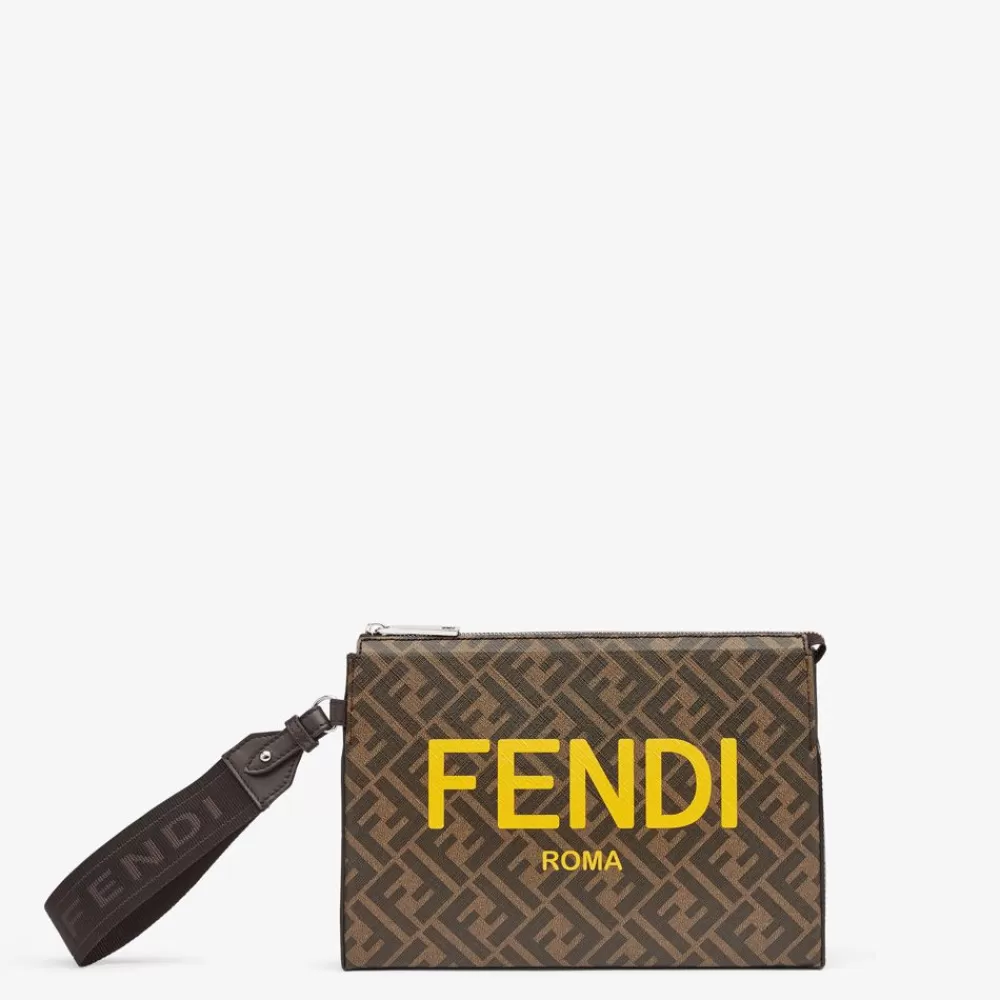 Custodie Per Smartphone>Fendi Pouch In Tessuto Ff Marrone