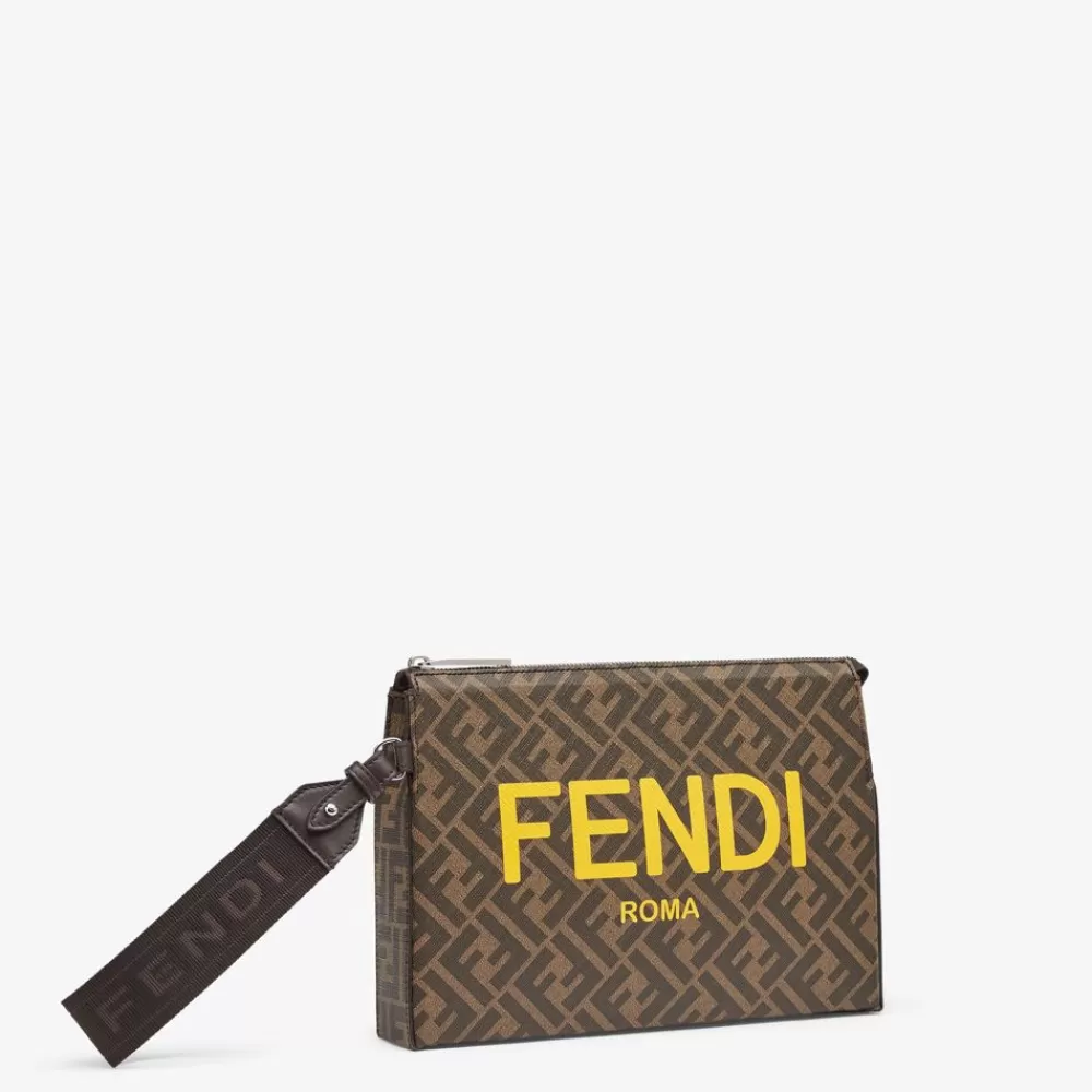 Custodie Per Smartphone>Fendi Pouch In Tessuto Ff Marrone