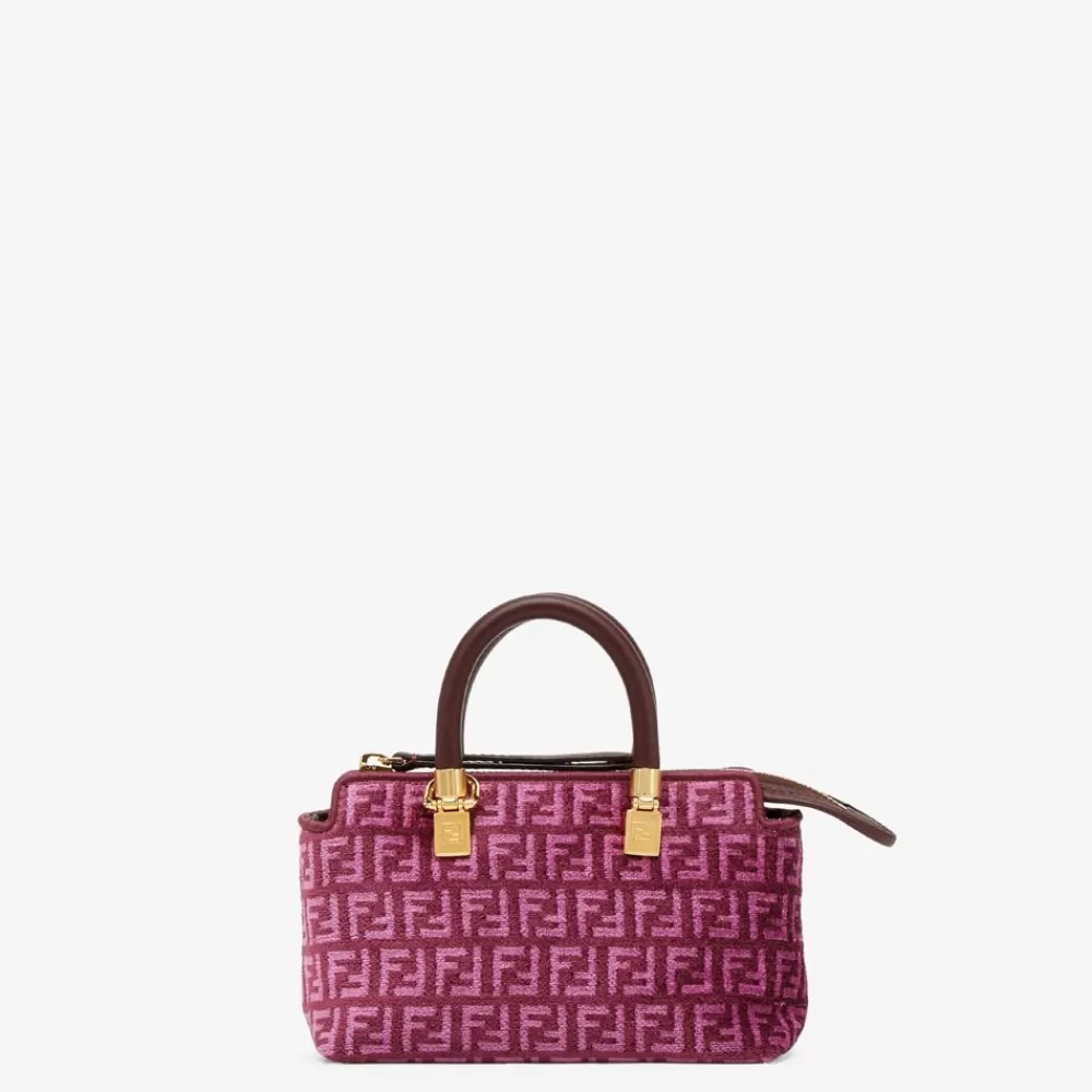 Borse Mini>Fendi Pouch In Tessuto Tapestry Rosa Con Motivo Ff