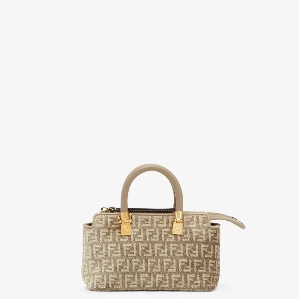 Borse Mini>Fendi Pouch In Tessuto Tapestry Tortora Con Motivo Ff