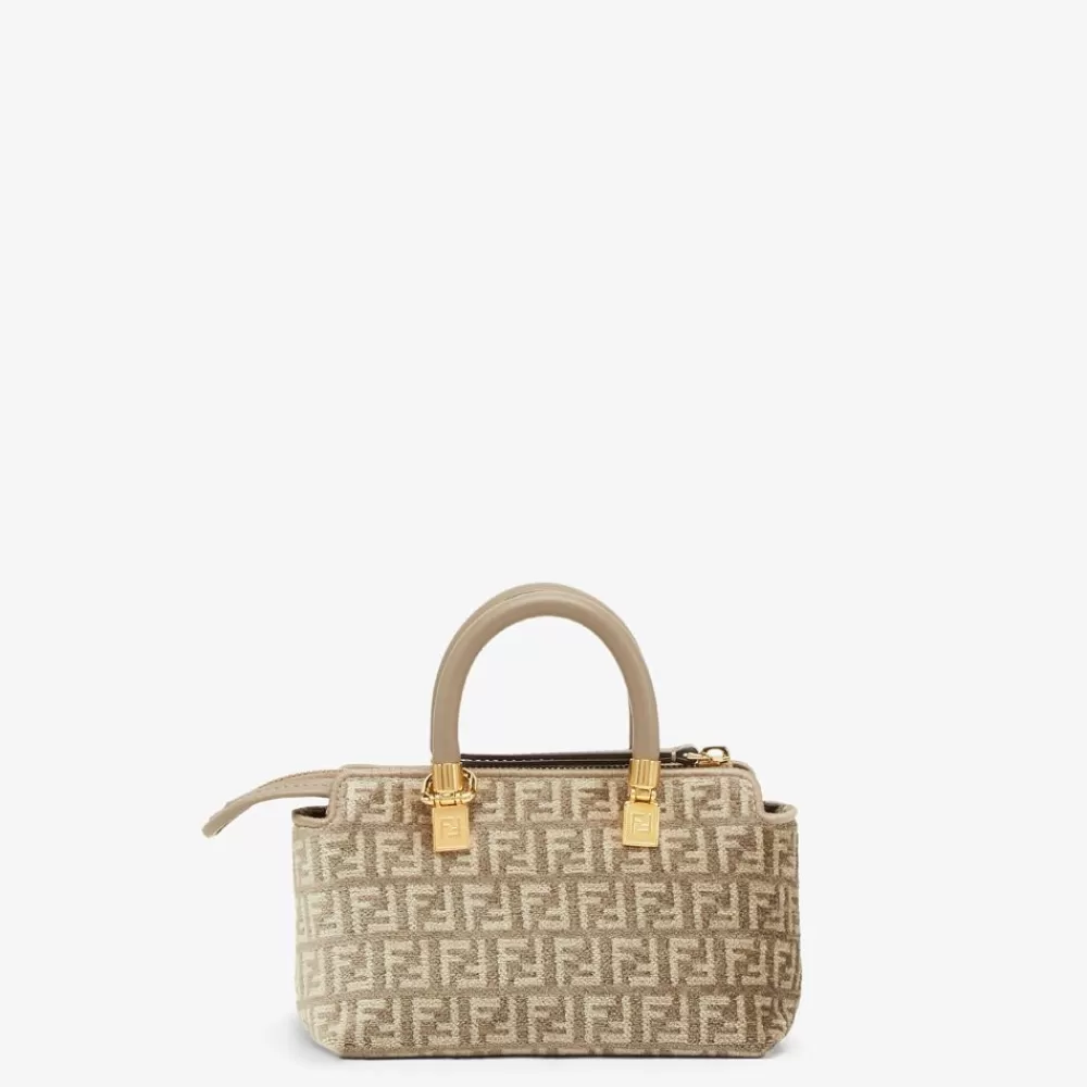 Borse Mini>Fendi Pouch In Tessuto Tapestry Tortora Con Motivo Ff
