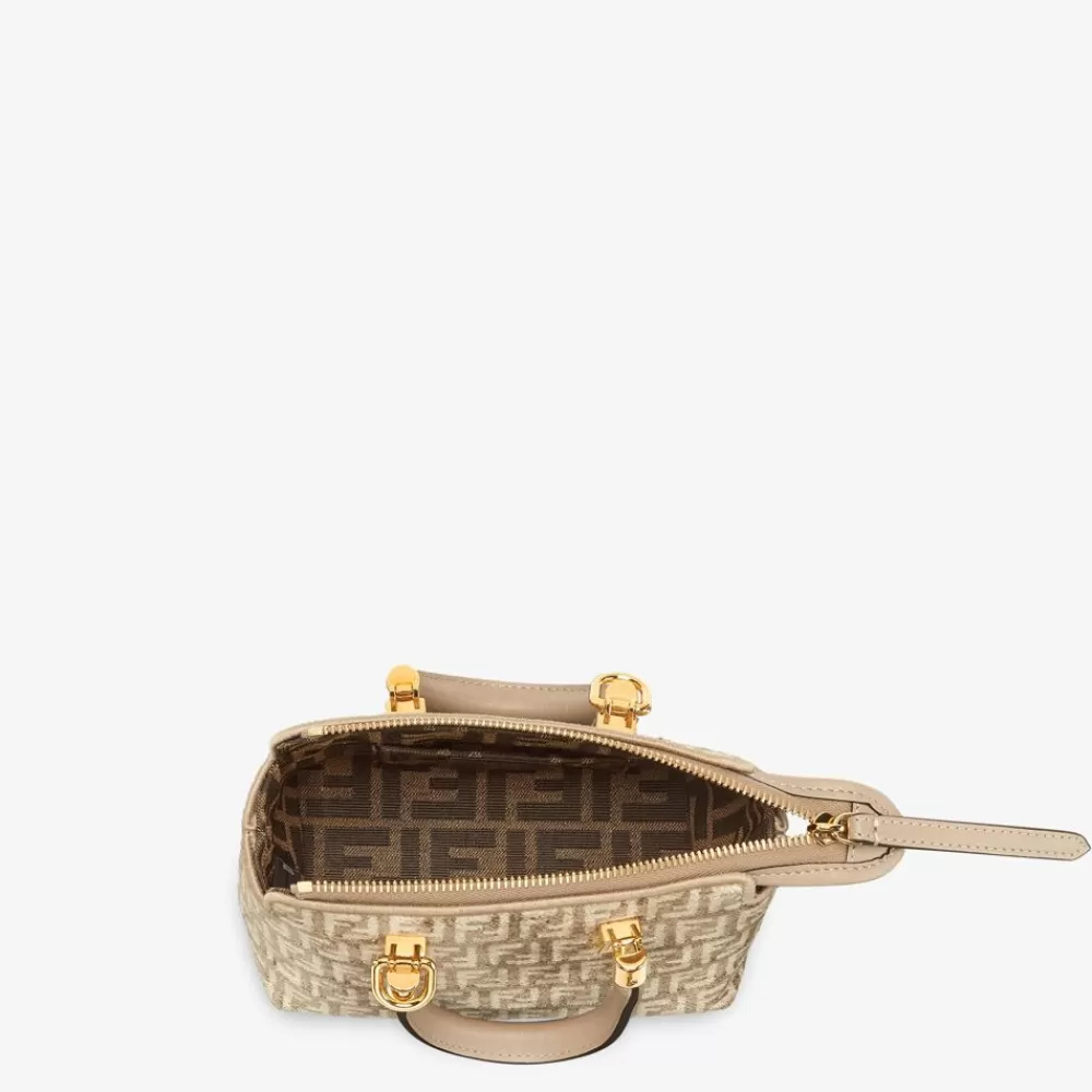 Borse Mini>Fendi Pouch In Tessuto Tapestry Tortora Con Motivo Ff