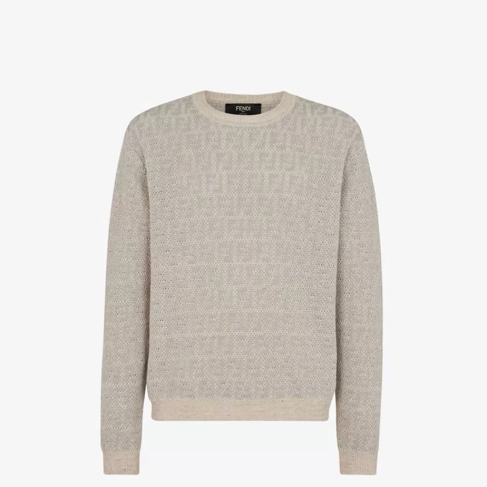 Maglieria>Fendi Pullover Grigio In Lino, Cotone E Seta