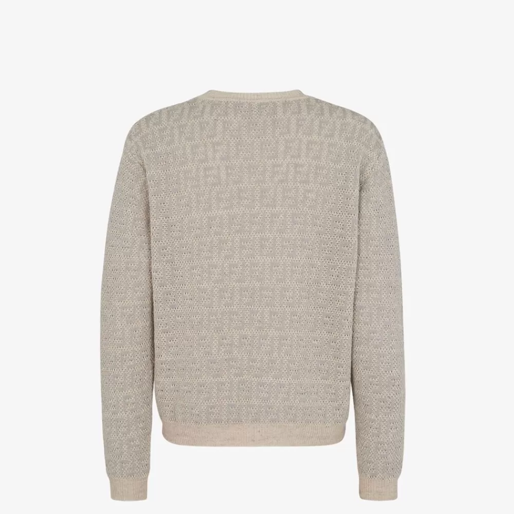 Maglieria>Fendi Pullover Grigio In Lino, Cotone E Seta
