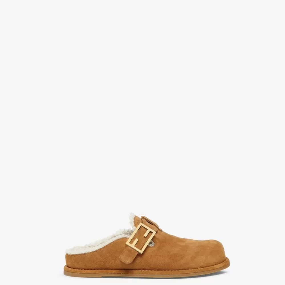 Slides E Sandali>Fendi Sabot In Suede Marrone