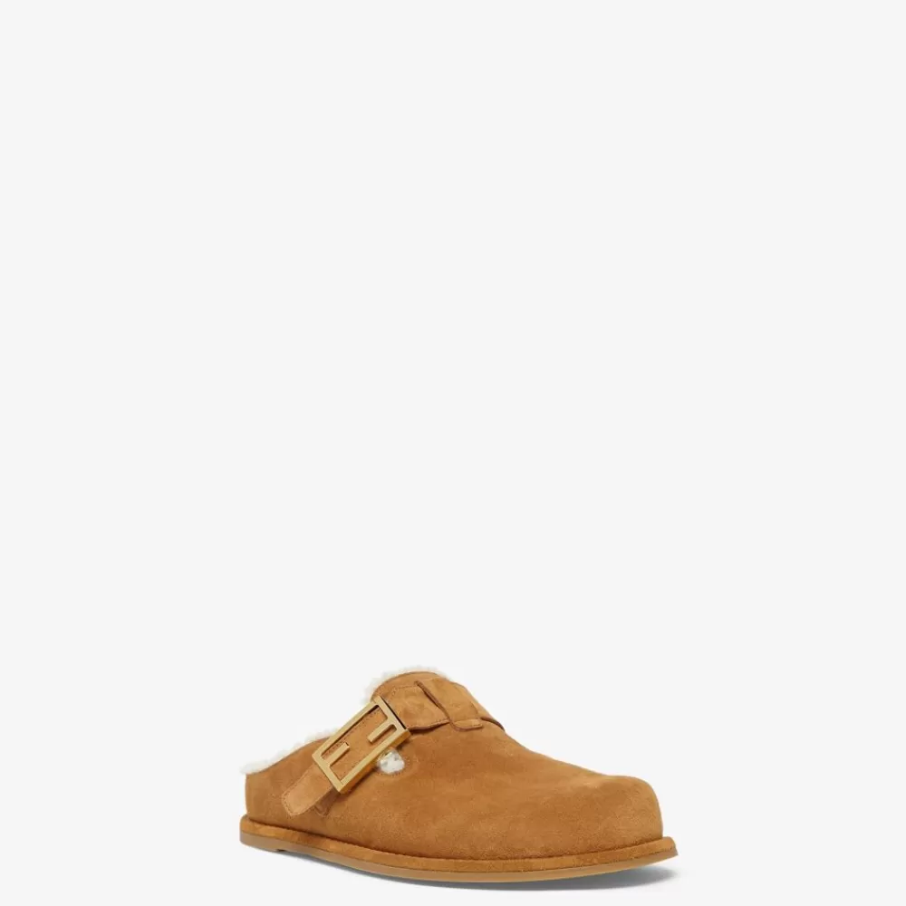 Slides E Sandali>Fendi Sabot In Suede Marrone
