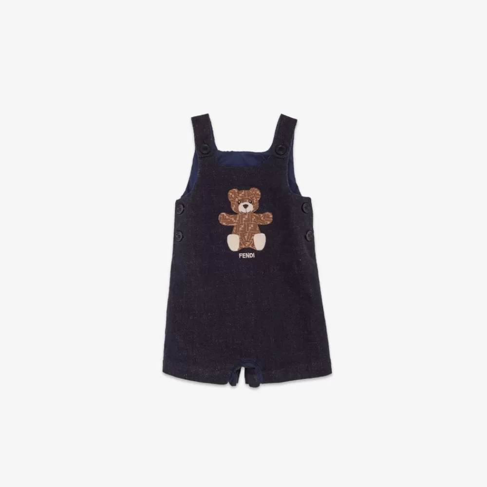 Bambina>Fendi Salopette In Denim Con Ricamo