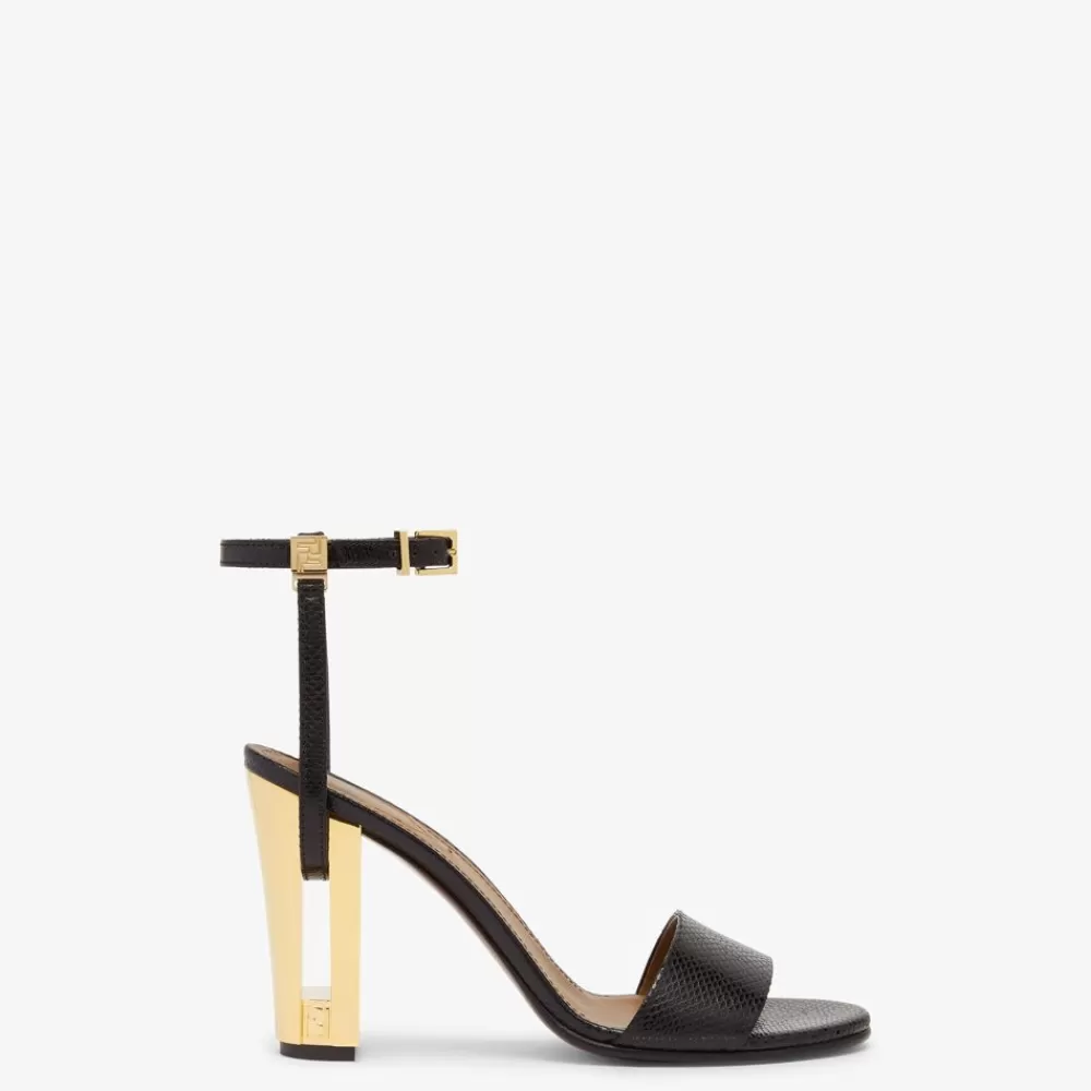 Slides E Sandali>Fendi Sandalo Con Tacco Alto In Karung Nero