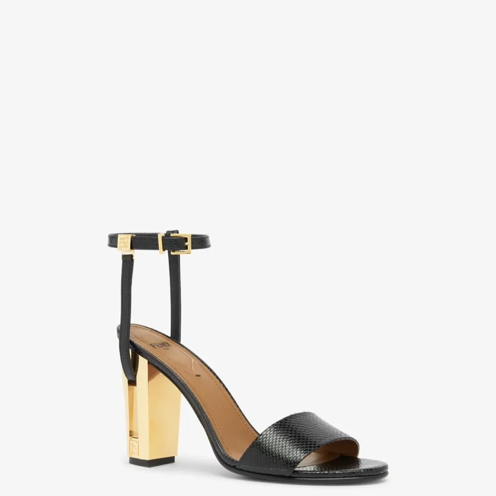 Slides E Sandali>Fendi Sandalo Con Tacco Alto In Karung Nero
