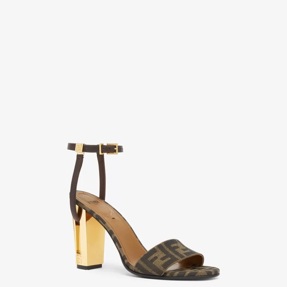 Slides E Sandali>Fendi Sandalo Con Tacco Alto In Tessuto Marrone