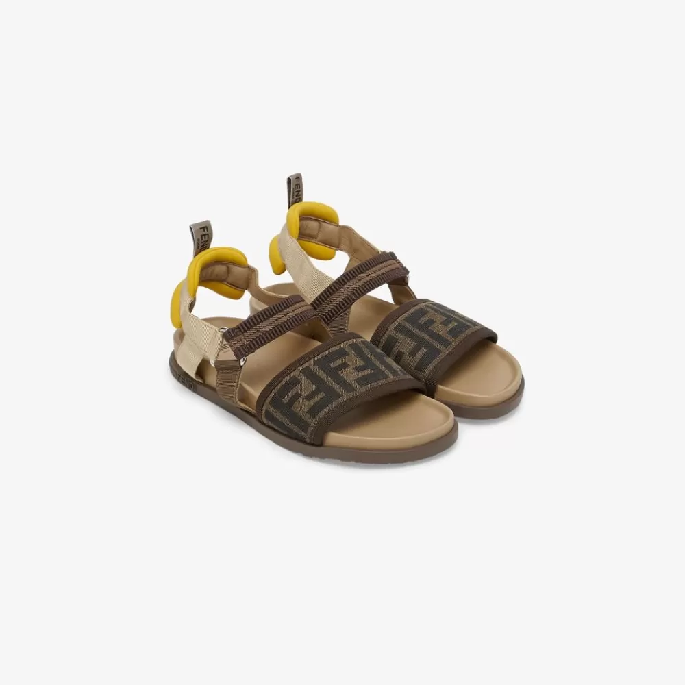 Scarpe>Fendi Sandalo In Tessuto Ff Tabacco