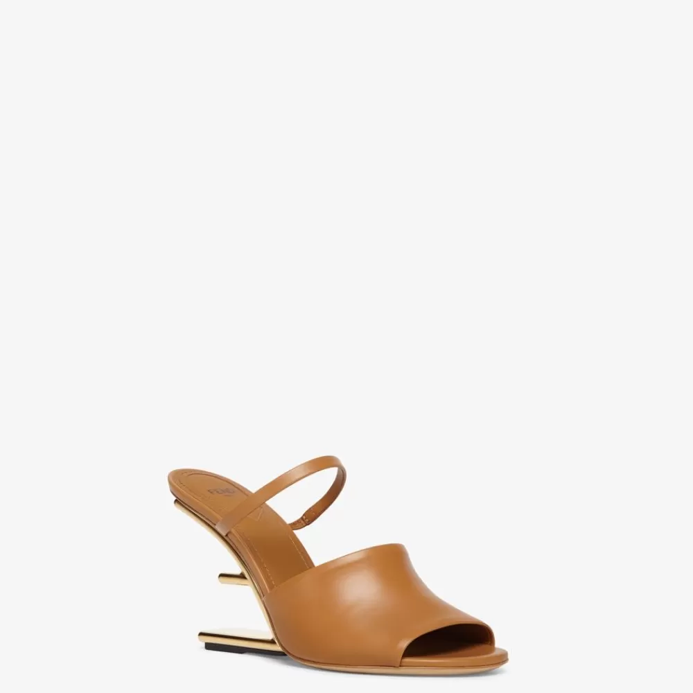 Slides E Sandali>Fendi Sandalo Tacco Alto In Pelle Marrone