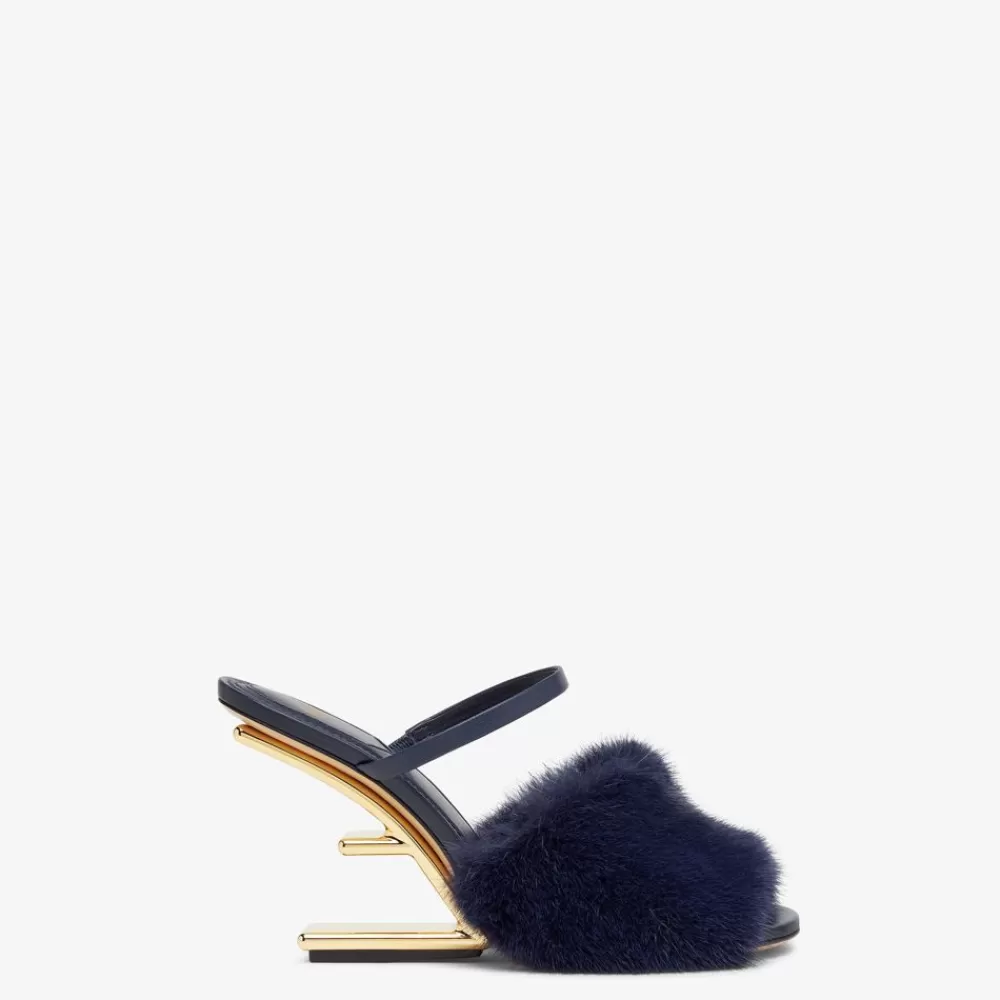 Slides E Sandali>Fendi Sandalo Tacco Alto In Visone Blu