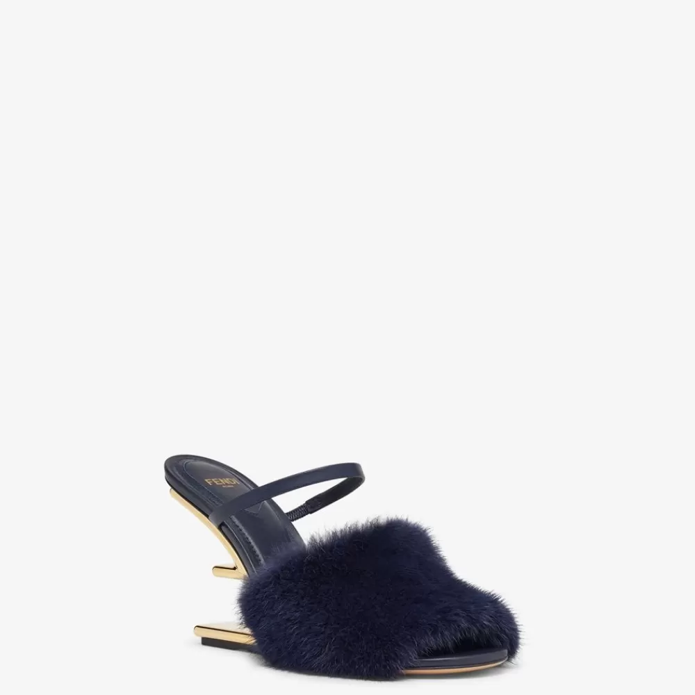 Slides E Sandali>Fendi Sandalo Tacco Alto In Visone Blu