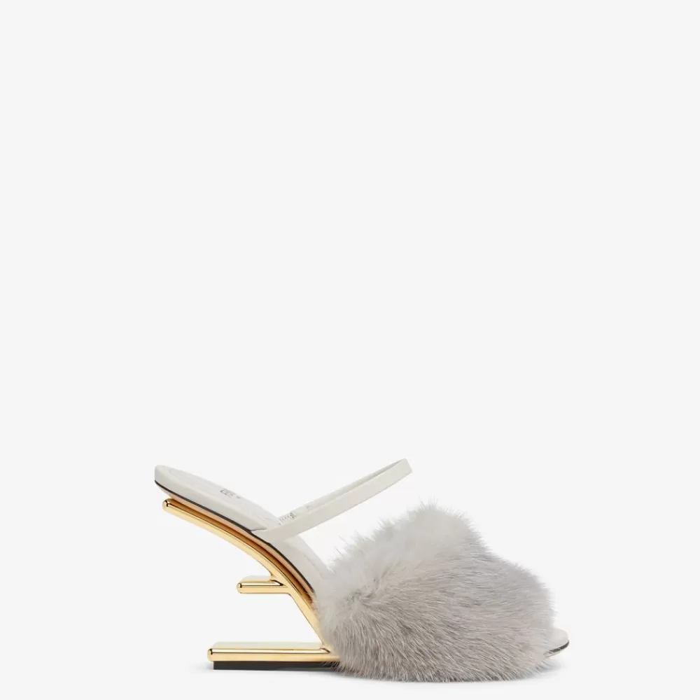 Slides E Sandali>Fendi Sandalo Tacco Alto In Visone Grigio Chiaro