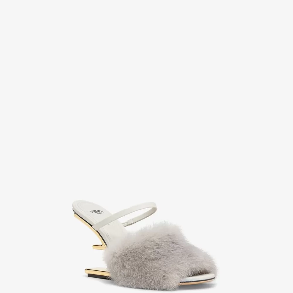 Slides E Sandali>Fendi Sandalo Tacco Alto In Visone Grigio Chiaro