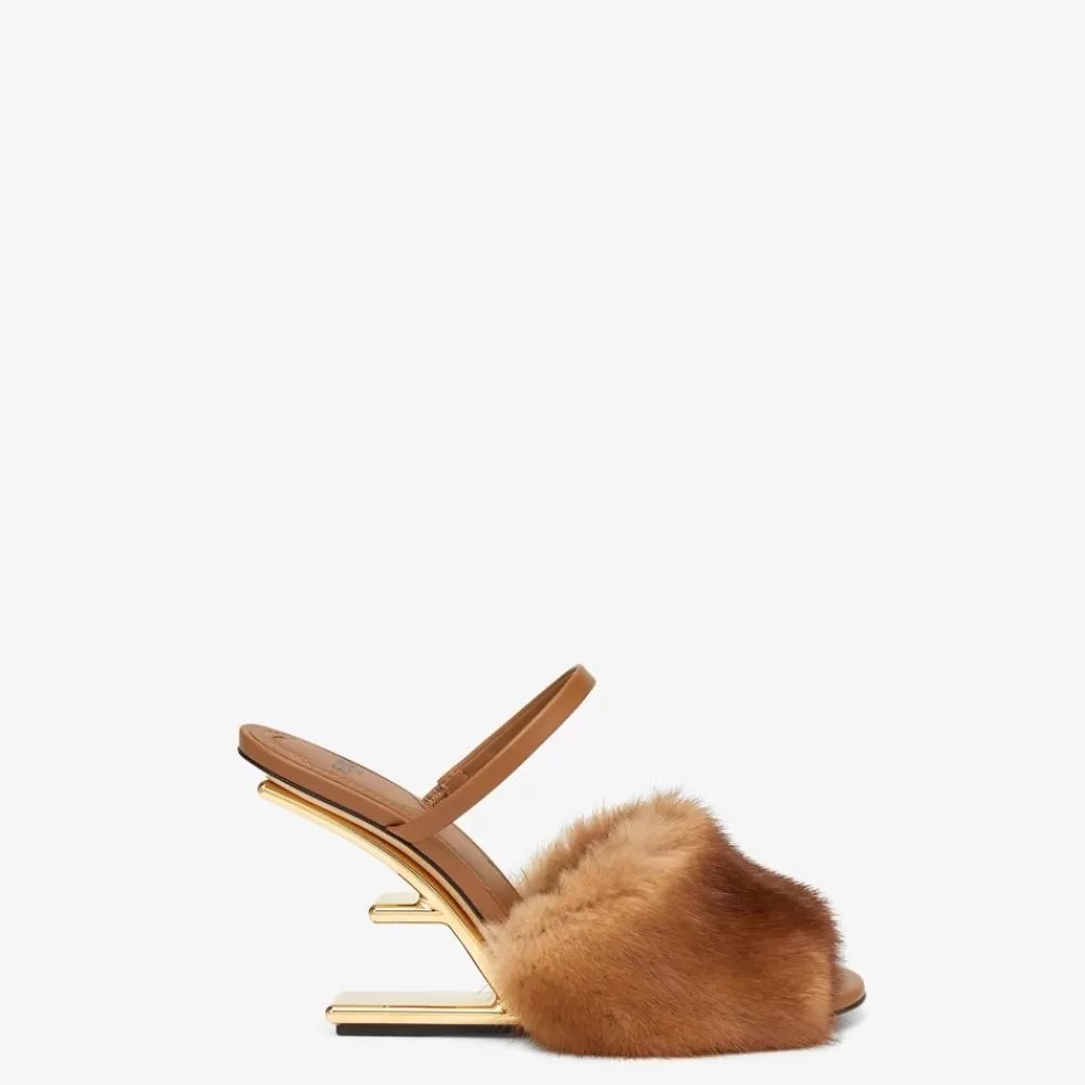 Slides E Sandali>Fendi Sandalo Tacco Alto In Visone Marrone