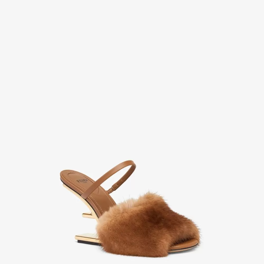 Slides E Sandali>Fendi Sandalo Tacco Alto In Visone Marrone