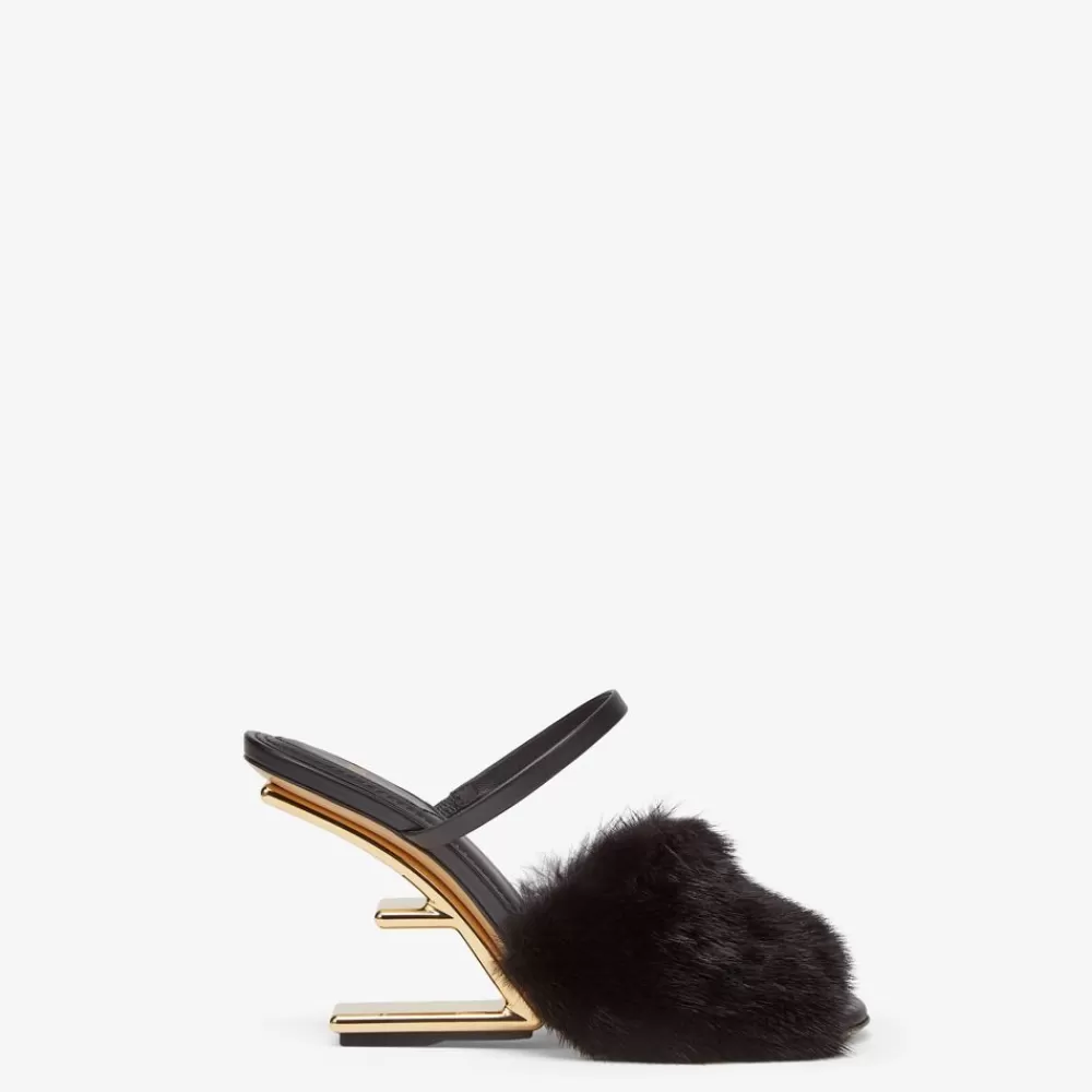 Slides E Sandali>Fendi Sandalo Tacco Alto In Visone Nero