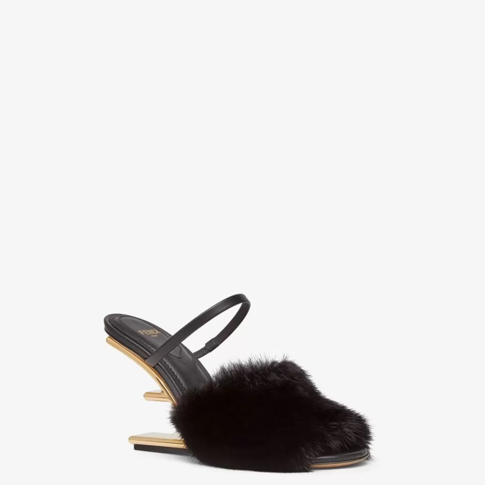 Slides E Sandali>Fendi Sandalo Tacco Alto In Visone Nero