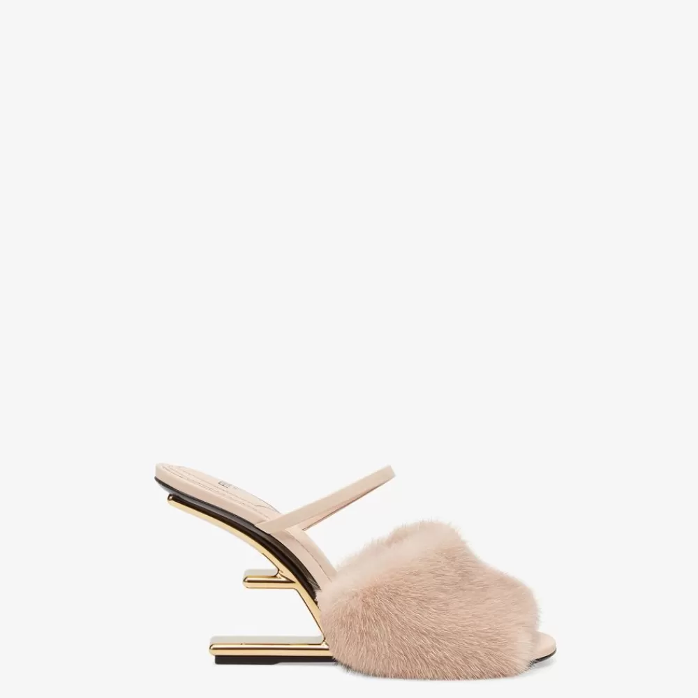 Slides E Sandali>Fendi Sandalo Tacco Alto In Visone Rosa