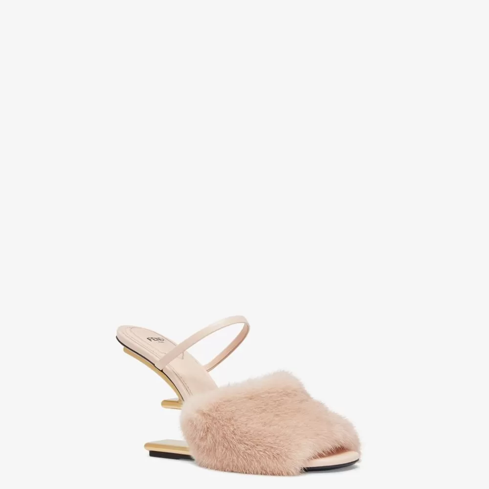 Slides E Sandali>Fendi Sandalo Tacco Alto In Visone Rosa